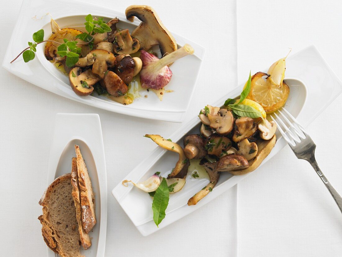 Antipasti mit Champignons, Knoblauch und Zitrone