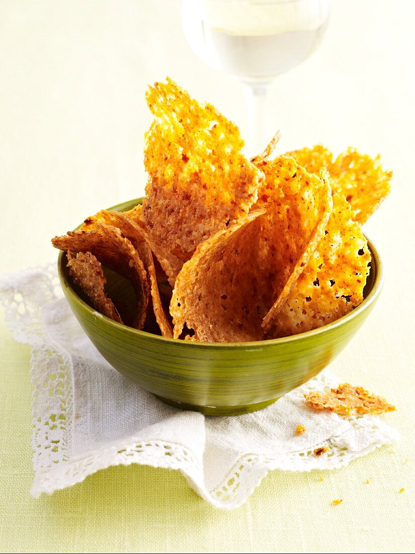 Chilli and Gouda crisps in a bowl