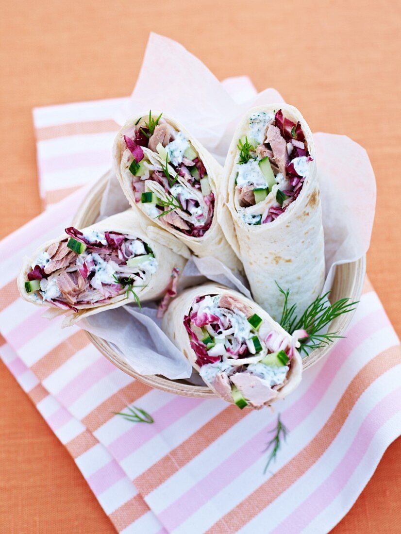 Radicchio, cucumber and tuna wraps