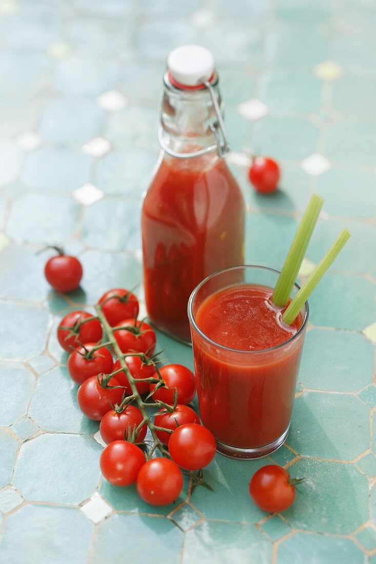 Tomato juice and vine tomatoes