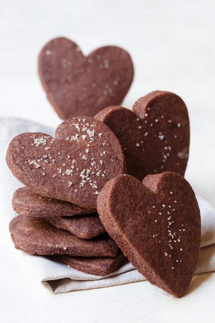 Heart-shaped chocolate shortbread biscuits