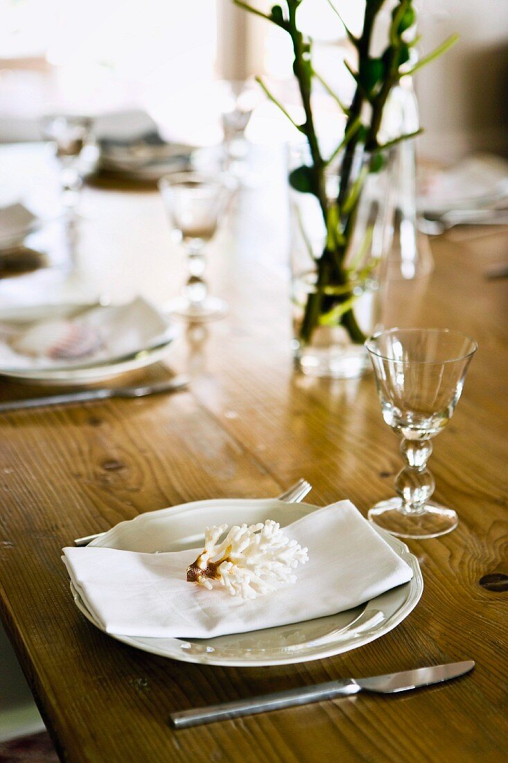 Place setting decorated with coral