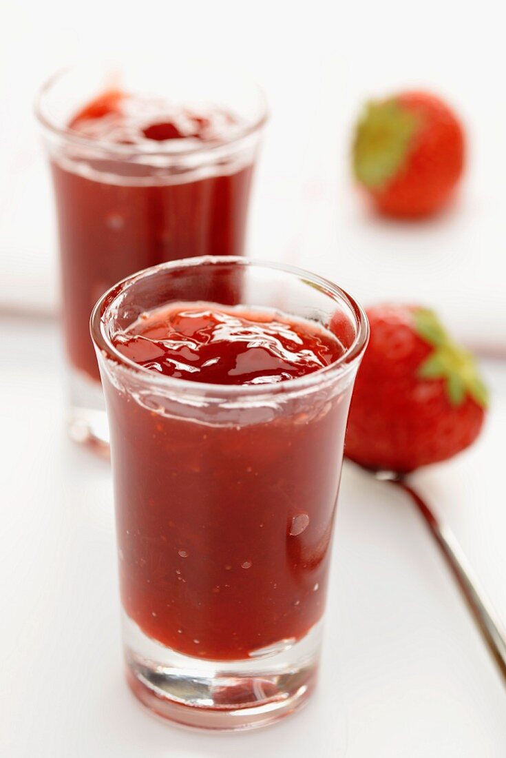 Two glasses of strawberry jam