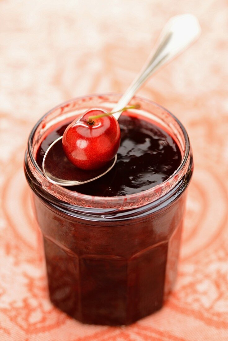 Cherry jam in a screw top jar