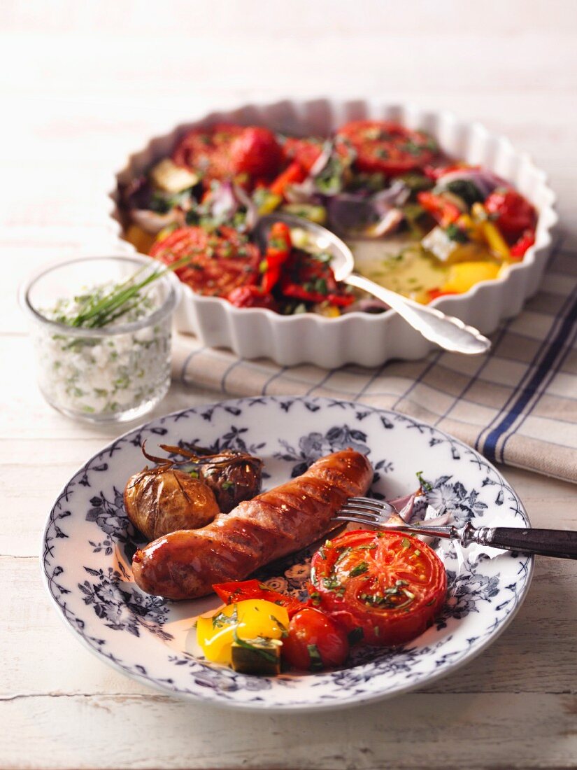 Sausage with oven-roasted vegetables