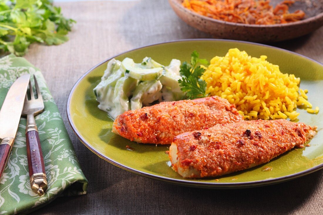 Tandoori tilapia with rice and vegetables