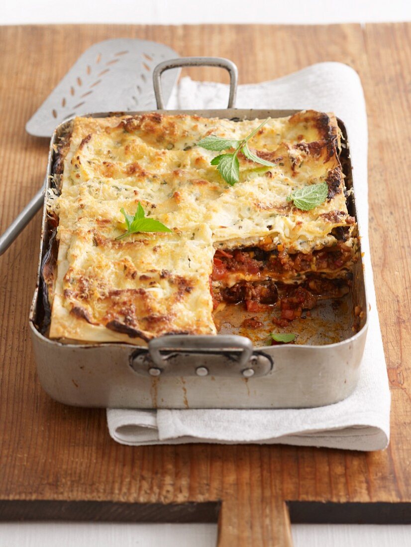 Lamb lasagne in a baking tin