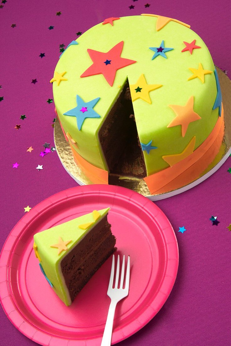A sliced birthday cake