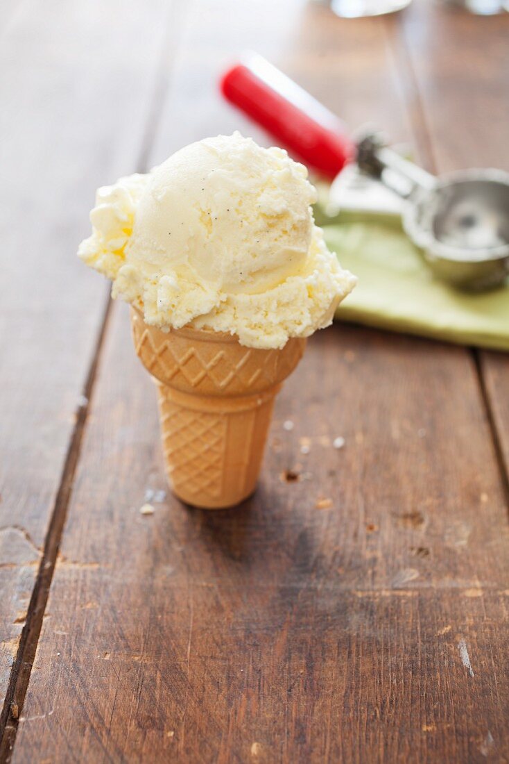 Homemade Vanilla Ice Cream Cone