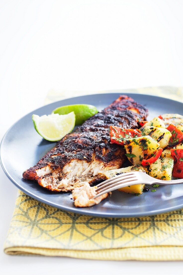 Blackened Snapper with Pineapples and Red Peppers
