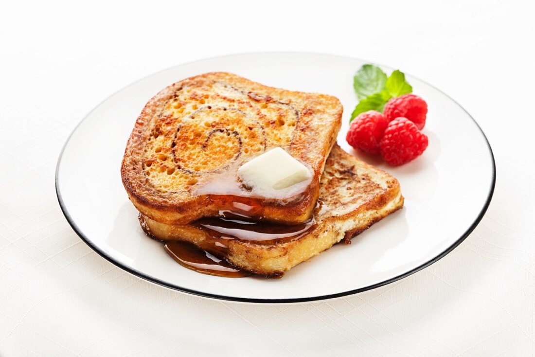 Cinnamon Swirl French Toast with Butter and Maple Syrup