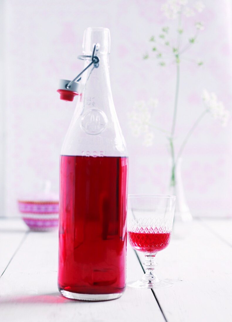 Home-made raspberry liqueur