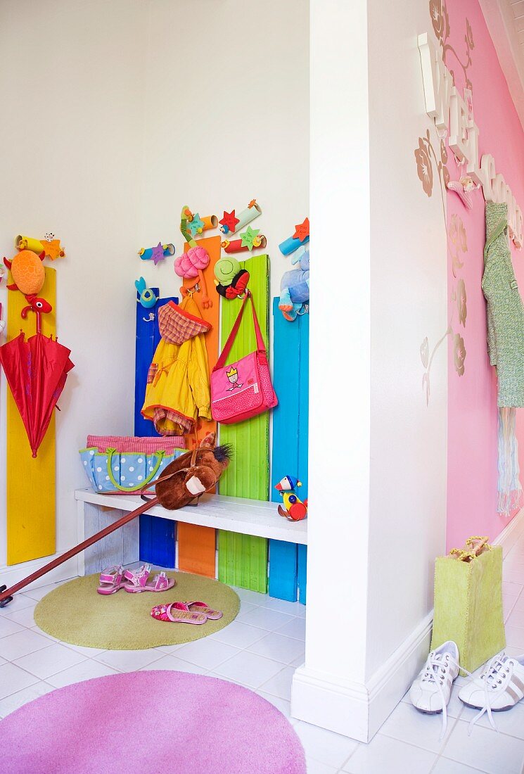 Colorful cloak area in a kindergarten