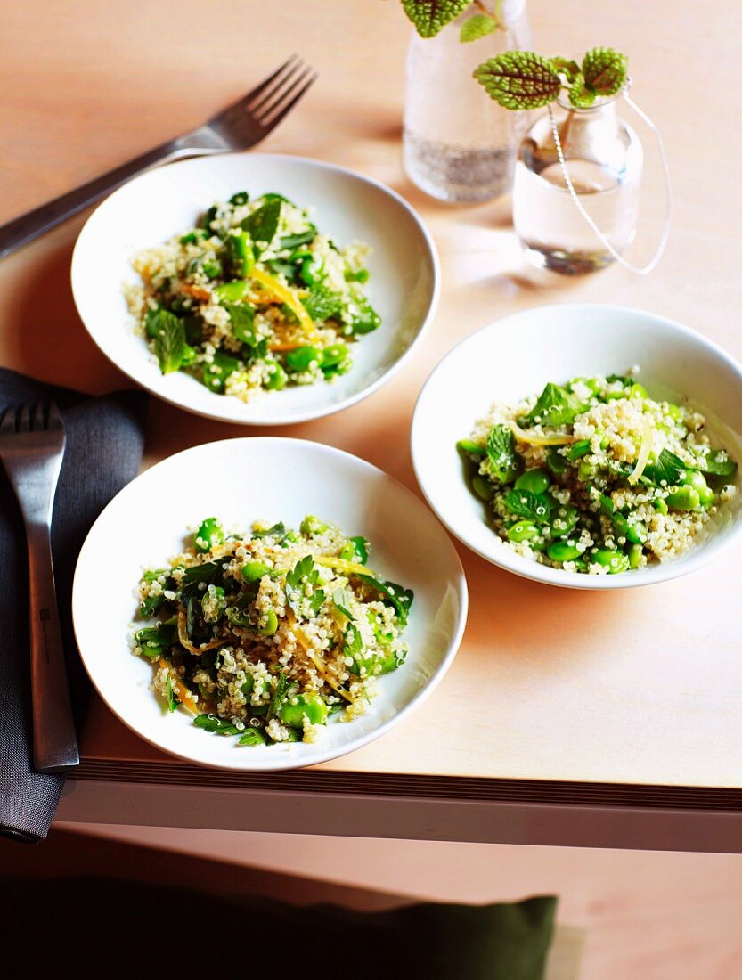 Quinoa salad with broad beans and preserved lemons