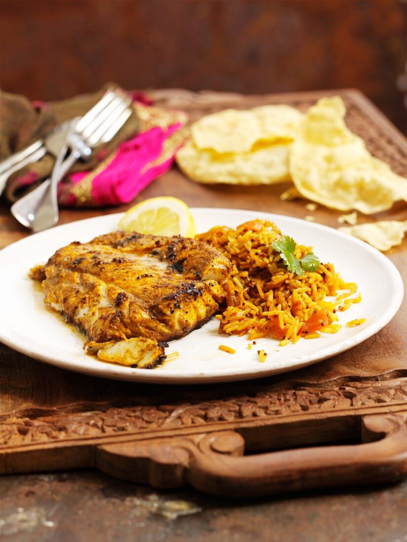 Curryfisch mit Reisbeilage (Indien)
