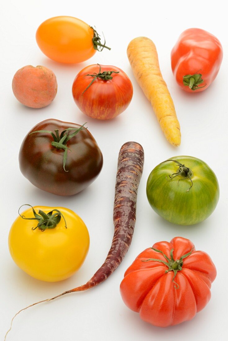 Bunte Tomaten und Karotten