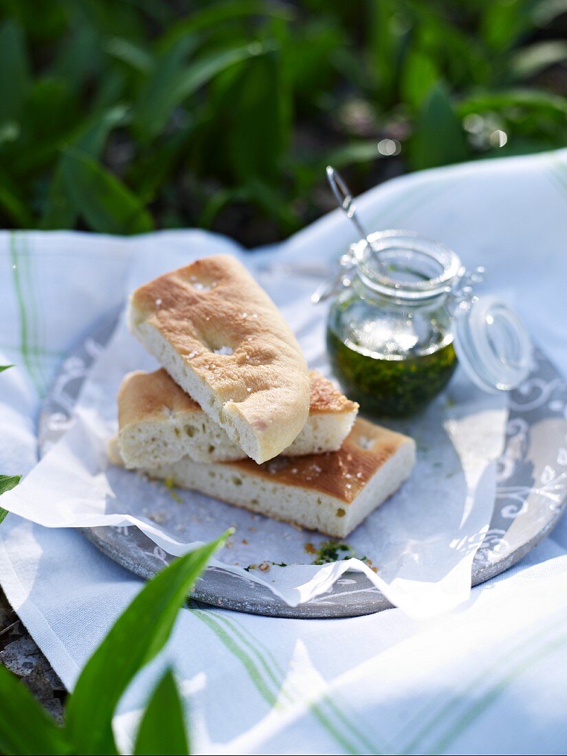 Focaccia and ramson pesto