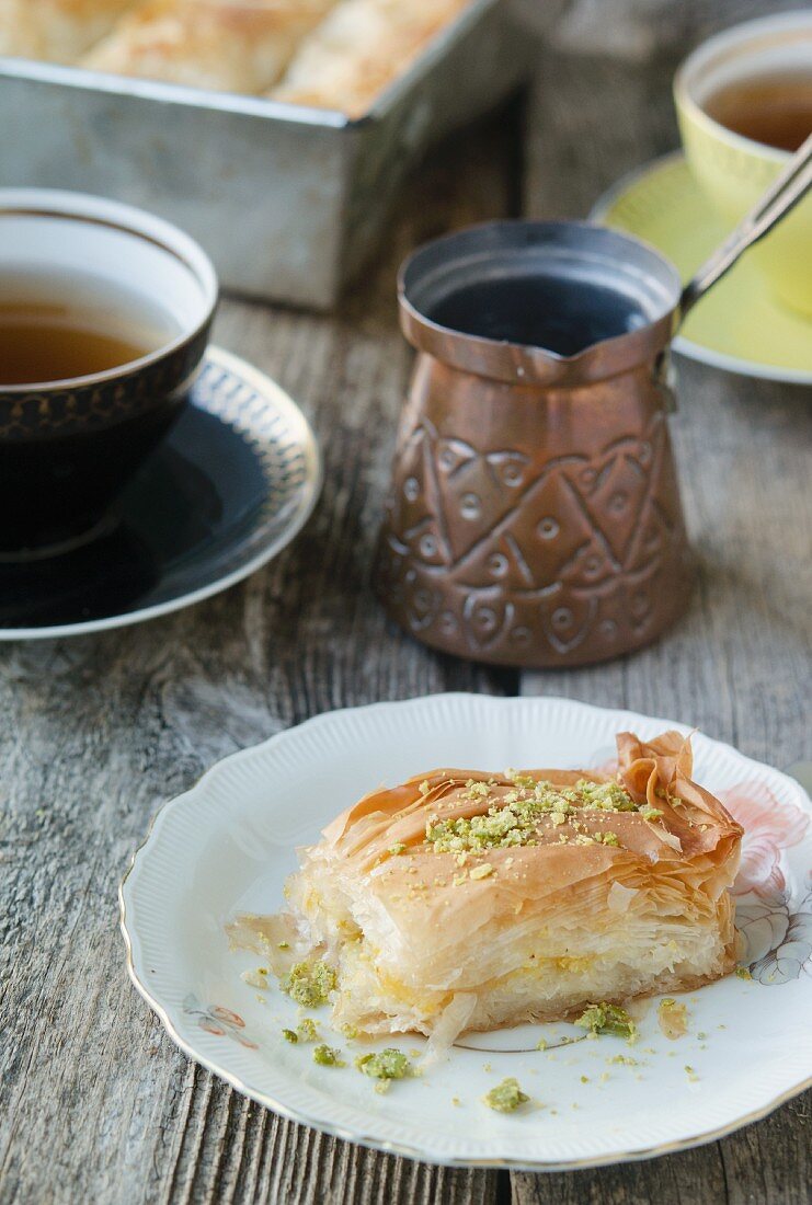 Orange baklava and tea