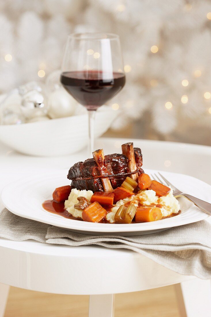 Braised beef ribs with vegetables for Christmas