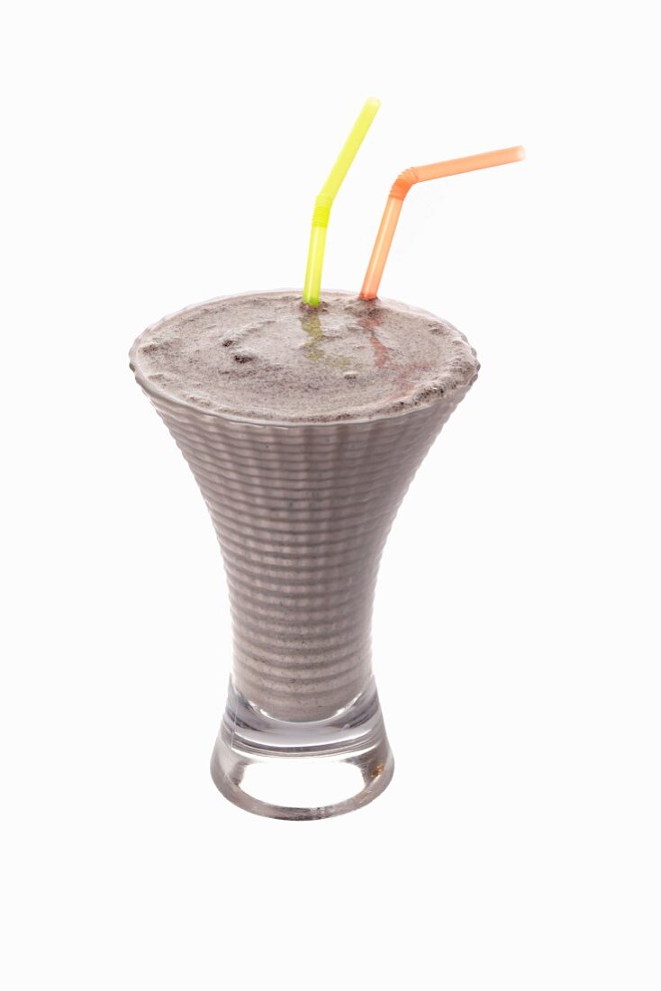 A milkshake with two straws
