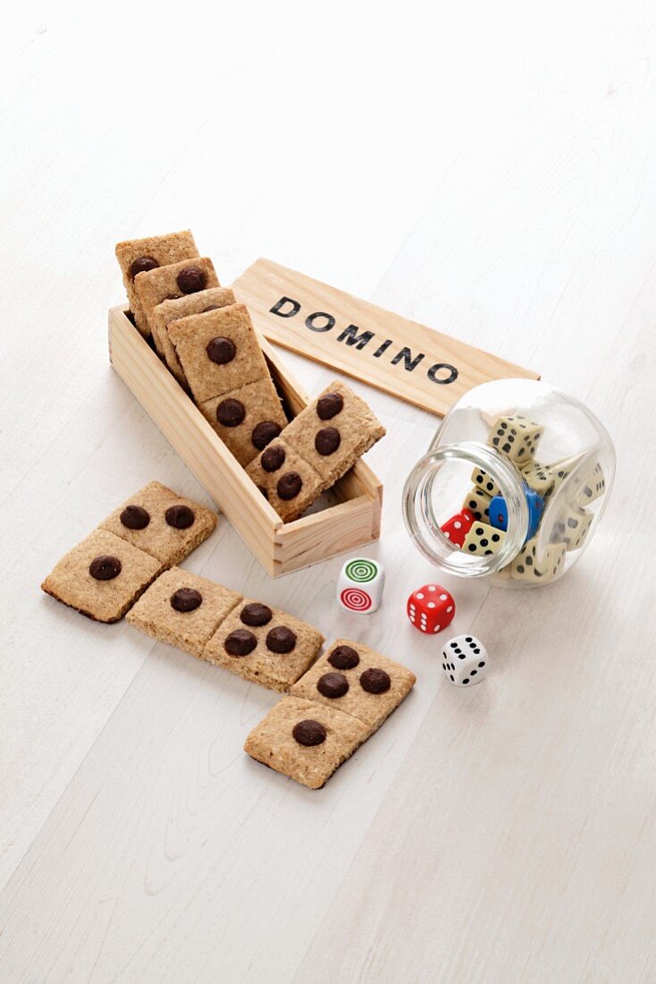 Domino biscuits and dice