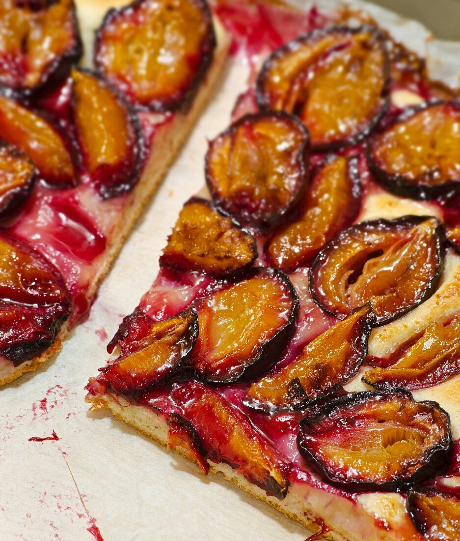 Plum cake on a piece of paper