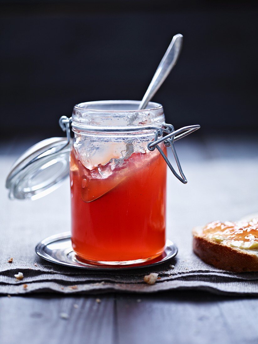 Quince jelly in a jam jar