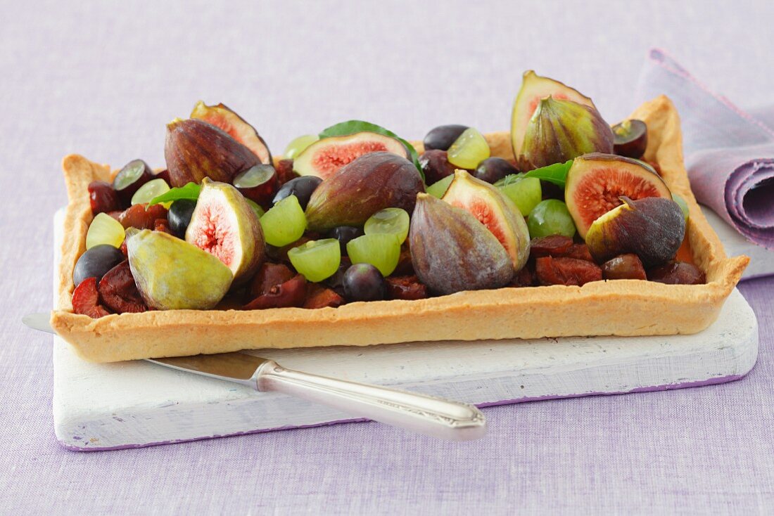 A plum, grape and fig tart