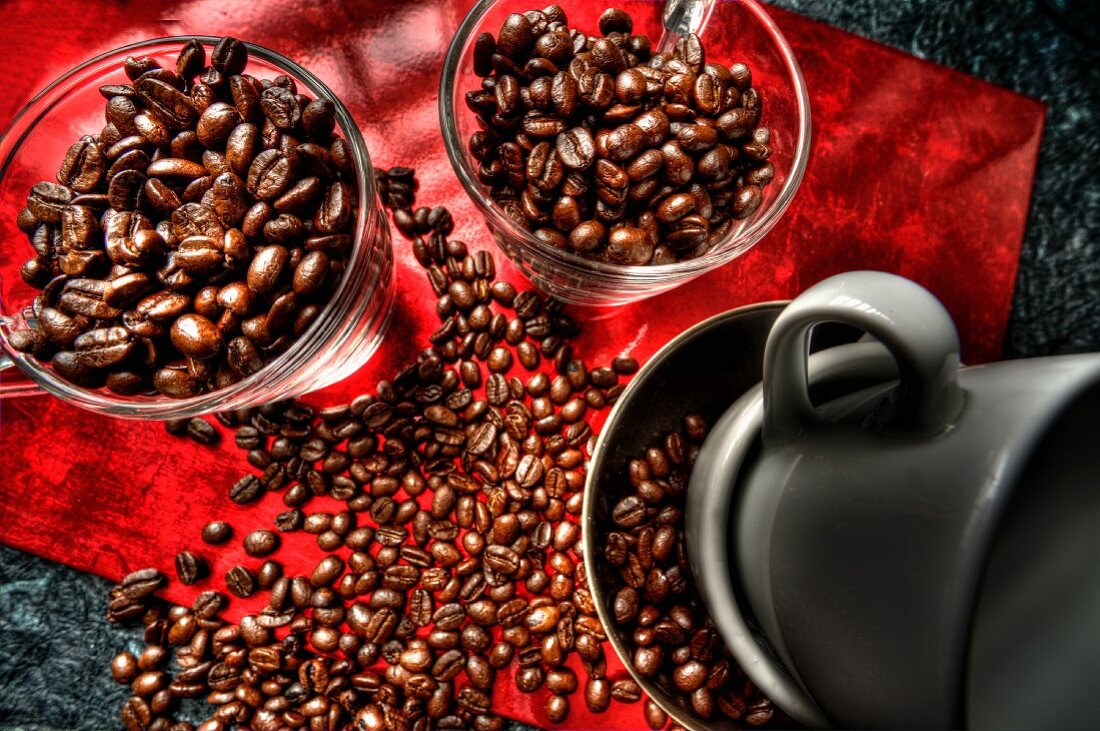 Coffee beans and cups