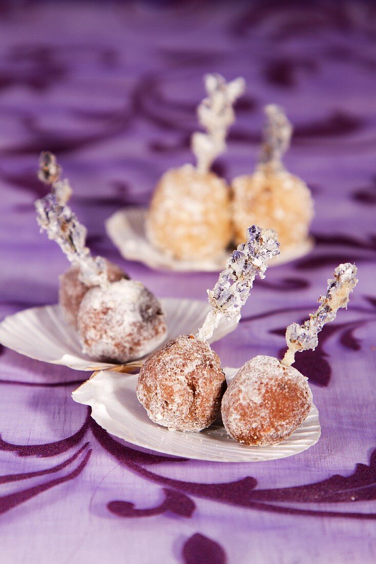 Marzipan balls with sprigs of lavender