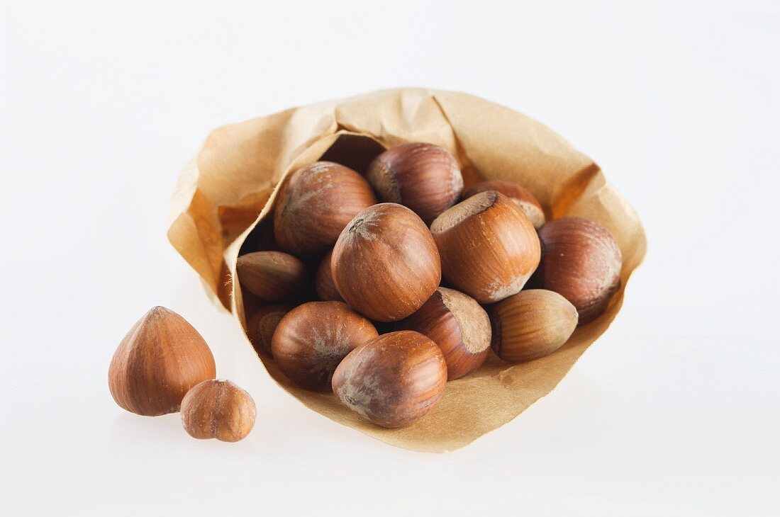 Hazelnuts in a paper bag