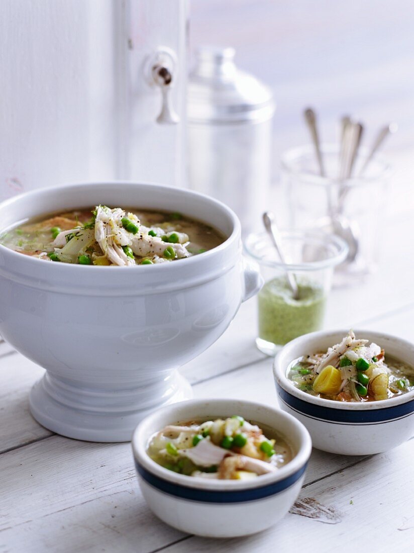 Chicken soup with peas