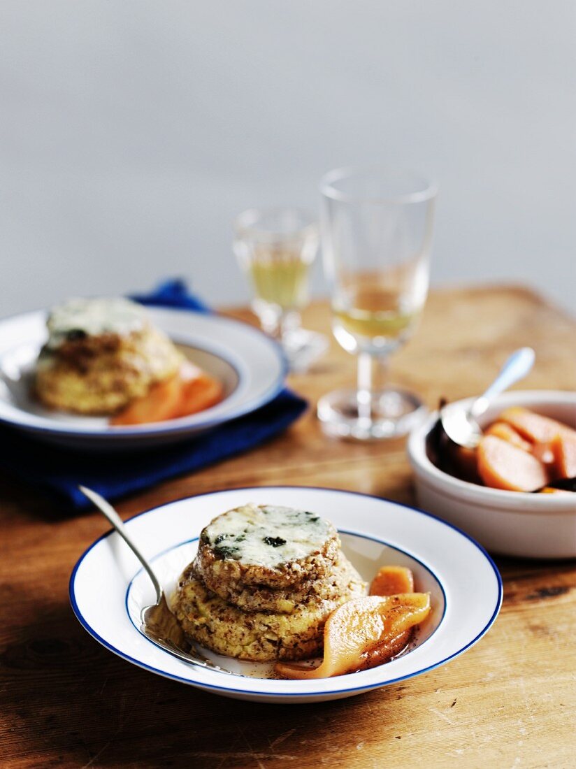 Baked Roquefort with preserved pears