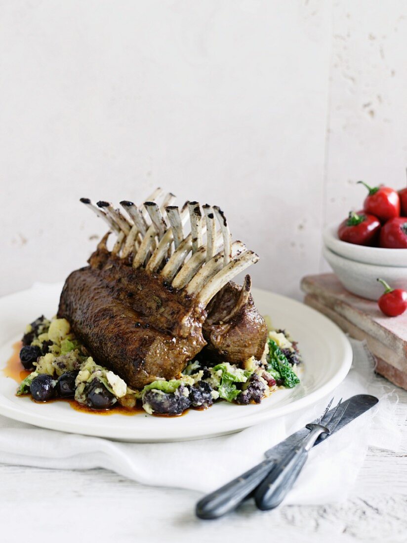 Rack of lamb with olives