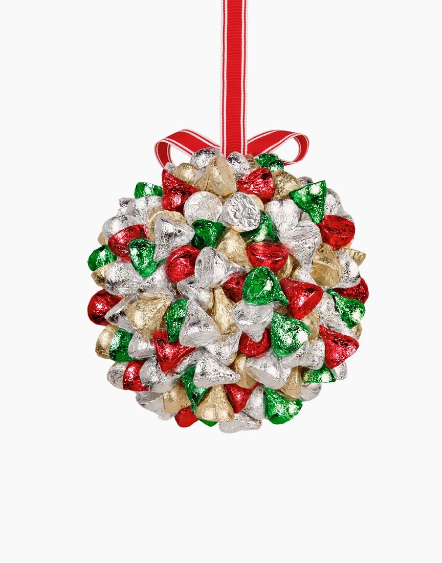 Christmas Hanging Ball Made from Multi-Colored Wrapped Kisses