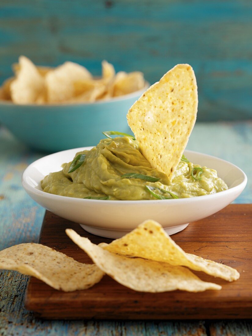 Bowl of Guacamole with Chips 