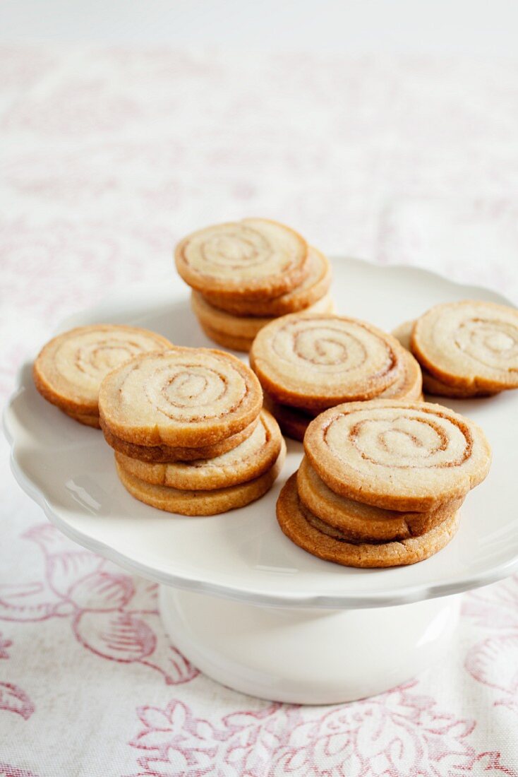 Cinnamon Swirl Cookies on a Pedestal Dish