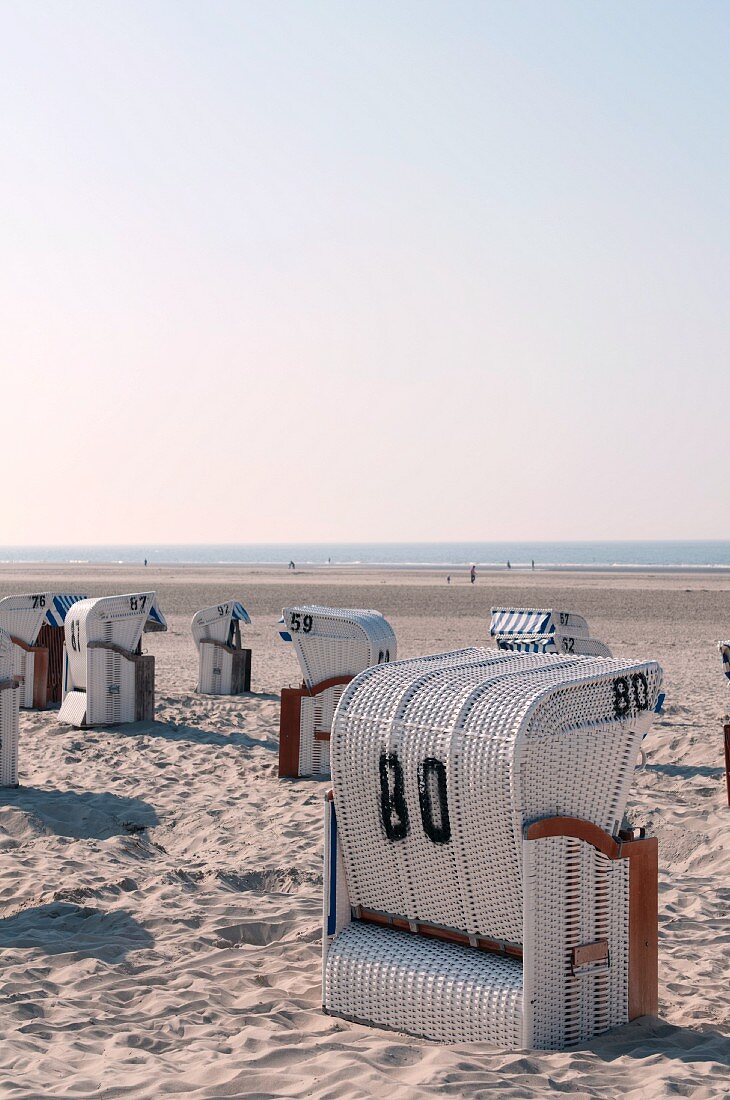 Canopied beach chairs by the sea