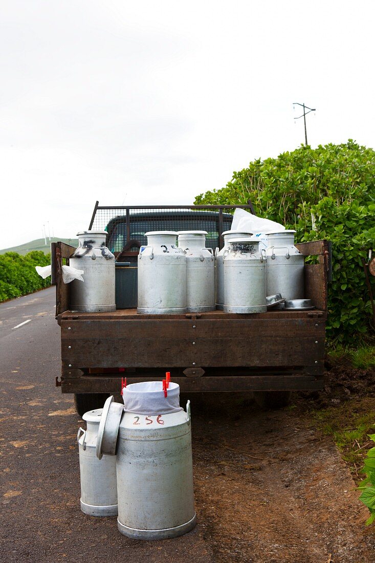Milchkannen auf Lastwagen (Sao Jorge, Azoren)