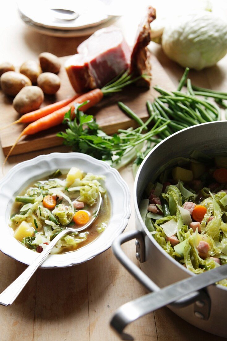 Vegetable soup with ingredients