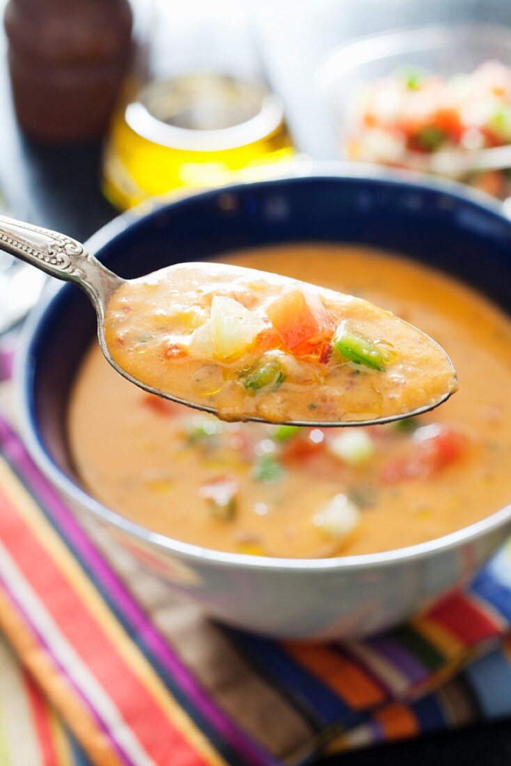 Spoonful of Gazpacho Over a Bowl of Gazpacho