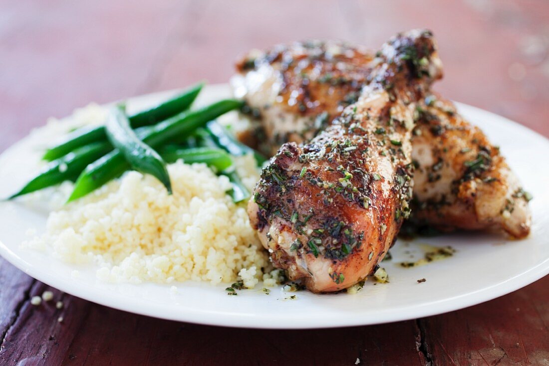 Grilled Herbed Lemon Chicken with Couscous and Green Beans