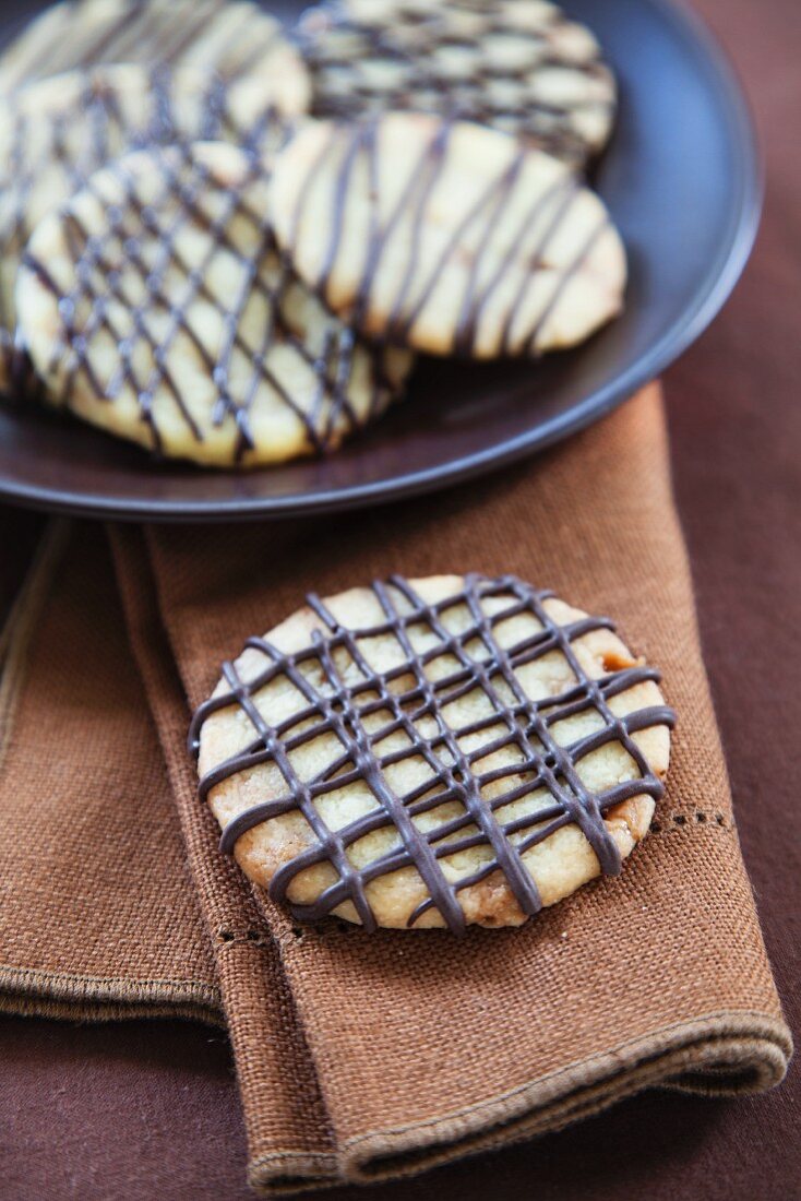 Chocolate Drizzled Toffee Cookies