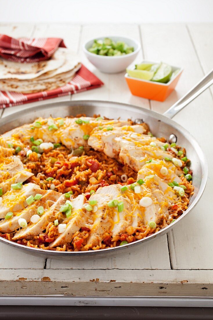 Fiesta Chicken and Rice in a Skillet