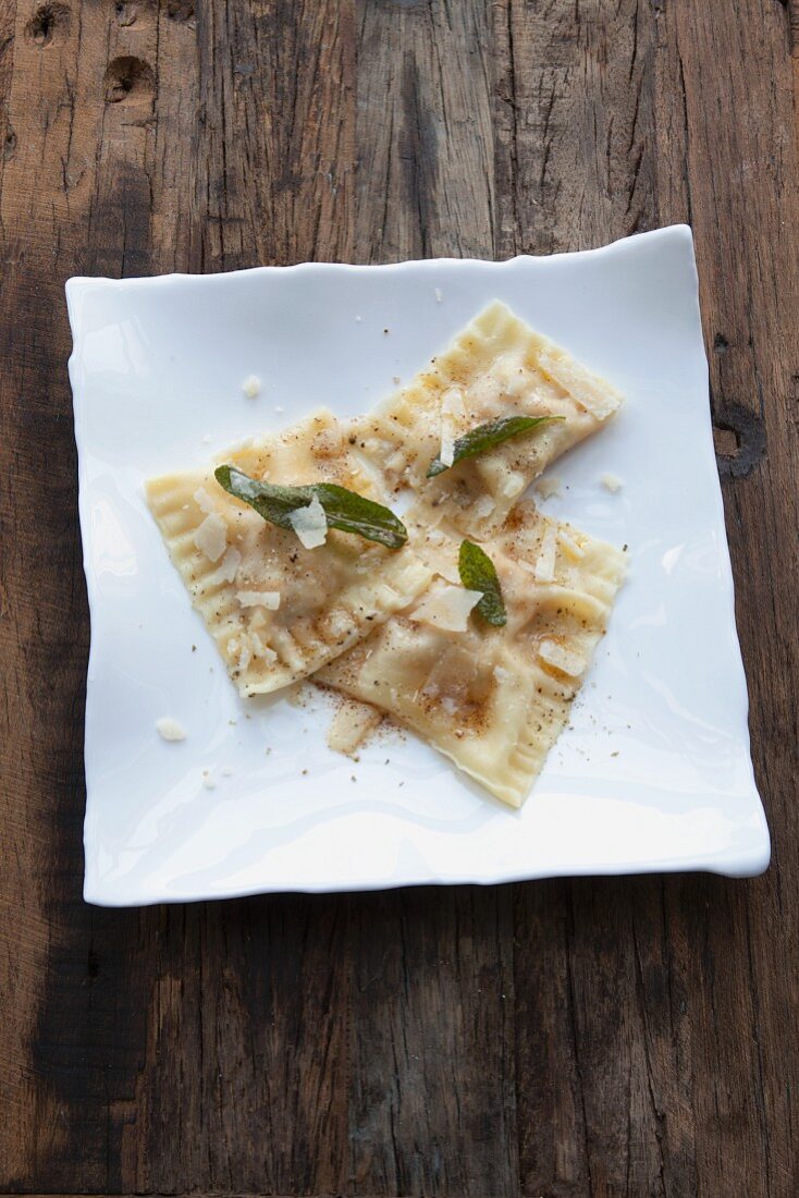 Pumpkin ravioli with sage