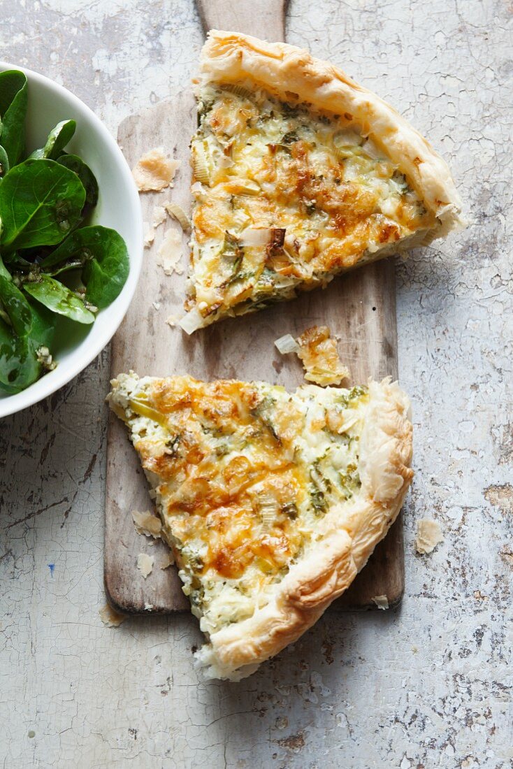 Two slices of leek quiche