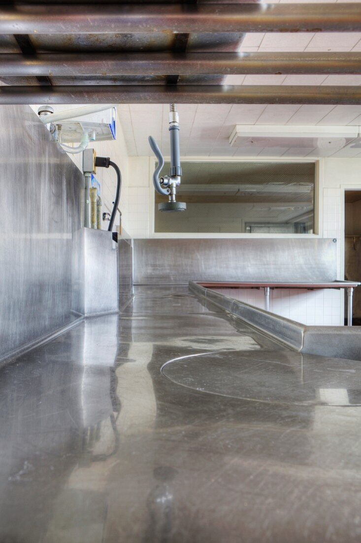 Pre-rinse spray area in a commercial kitchen