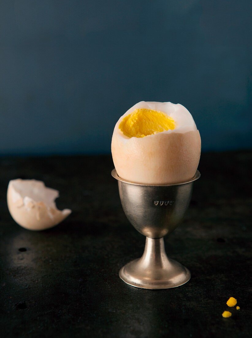 Boiled Duck Egg in an Egg Cup with Top Removed