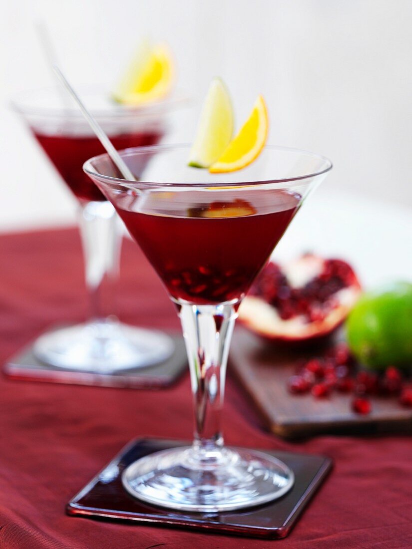 Cranberry cocktails with pomegranate seeds