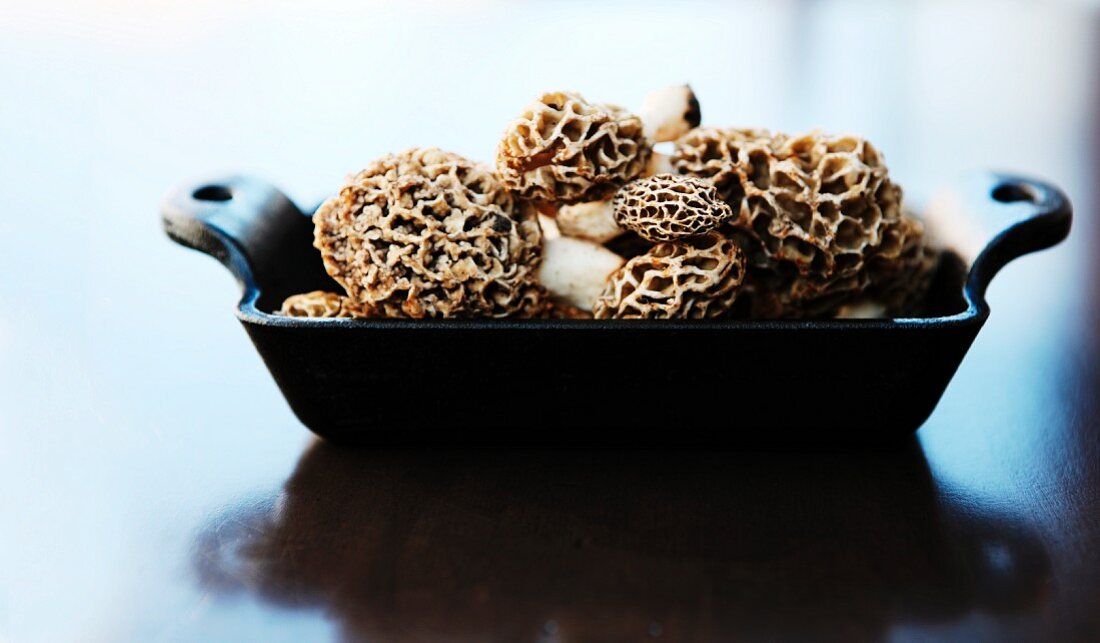 Fresh Morels in a Cast Iron Dish